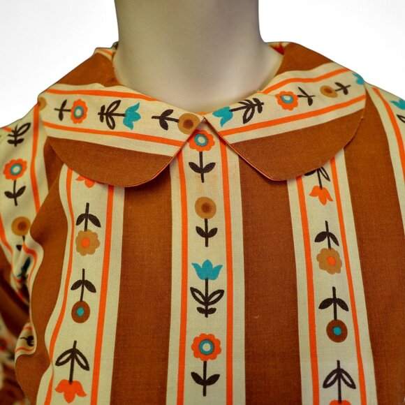 Vintage 1960s Mod Dress – Rust Orange Floral Stripe - Small - Picture 4 of 10
